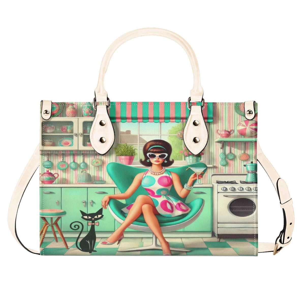 Kate McEnroe New York Retro Mod Housewife Handbag, Kitschy MCM Atomic Cat PurseHandbagsWE9PL36W-4