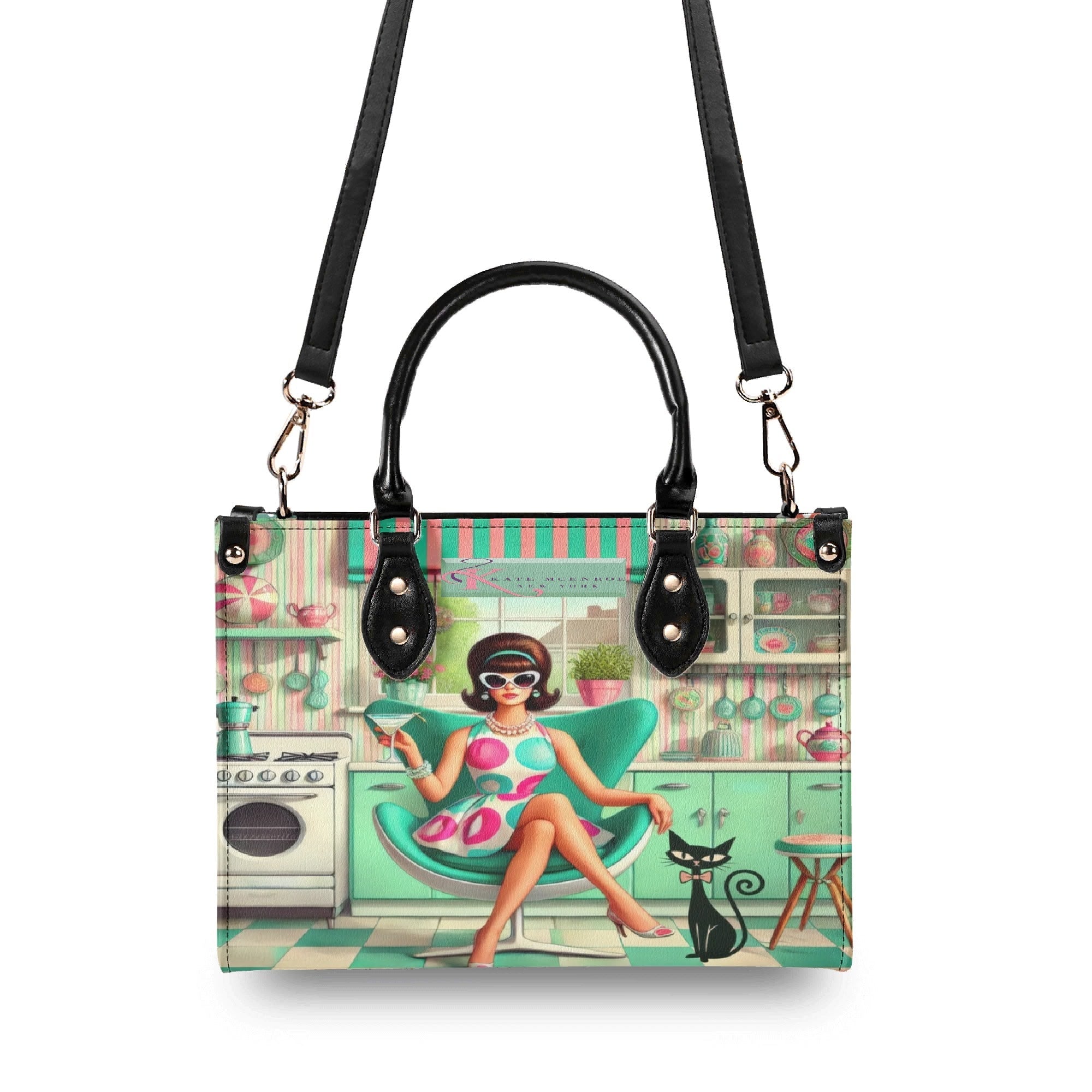 Kate McEnroe New York Retro Mod Housewife Handbag, Kitschy MCM Atomic Cat PurseHandbagsWE9PL36W-4