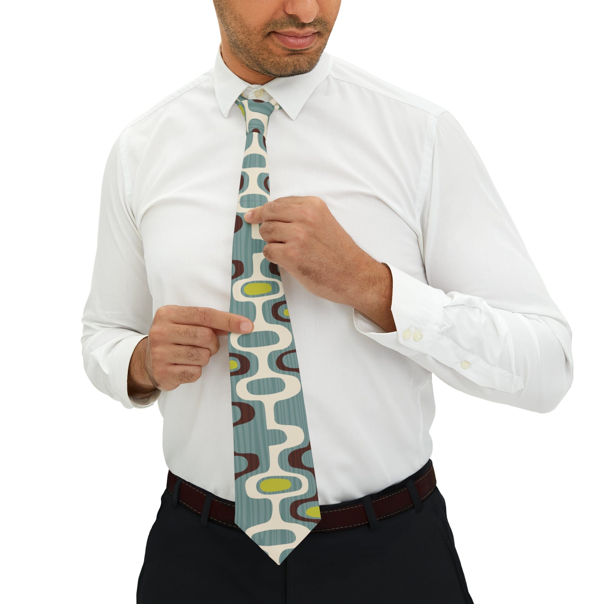 Kate McEnroe New York Retro Mod Necktie, 60s Mid Century Modern Aqua Blue, Mustard Yellow Mens Tie, Funky Office AccessoryNeckties11221663091048169770
