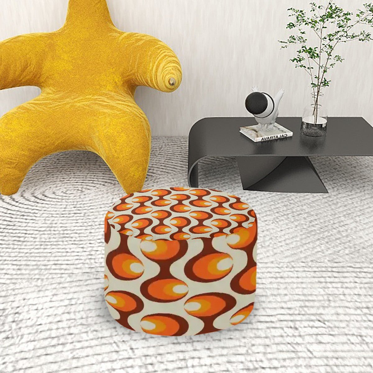 Kate McEnroe New York Retro Mod Orange Orb Ottoman, 60s Style Boho Chic Pouf, Mid Century Modern MCM Living Room Decor, Vintage Geometric Pattern FootstoolOttomansSDWAuGvzaE