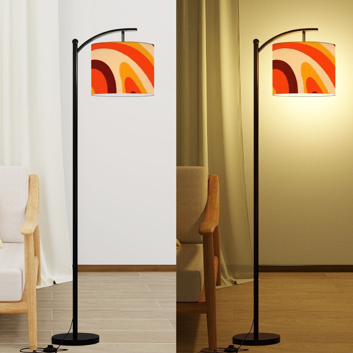 Kate McEnroe New York Retro Mod Psychedelic Arc Floor Lamp, 70s Groovy Orange Brown LightingFloor Lamps4k74LzJPSn