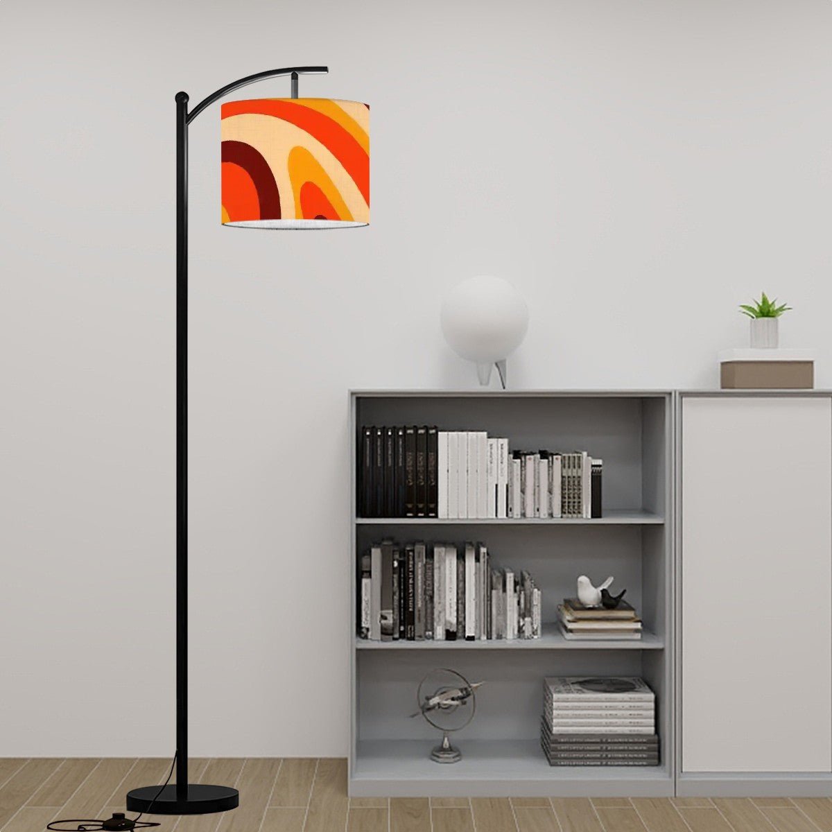 Kate McEnroe New York Retro Mod Psychedelic Arc Floor Lamp, 70s Groovy Orange Brown LightingFloor Lamps4k74LzJPSn