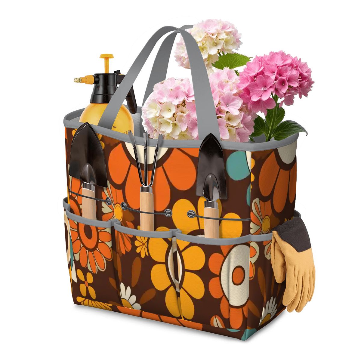 Kate McEnroe New York Retro Orange Brown Groovy Hippie Flower 70s Garden Tool BagGarden Tool BaggV6cFE9aGM
