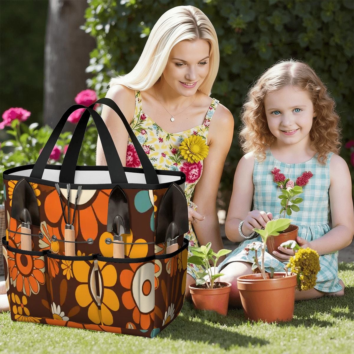 Kate McEnroe New York Retro Orange Brown Groovy Hippie Flower 70s Garden Tool BagGarden Tool Baggz3RpWyFzy