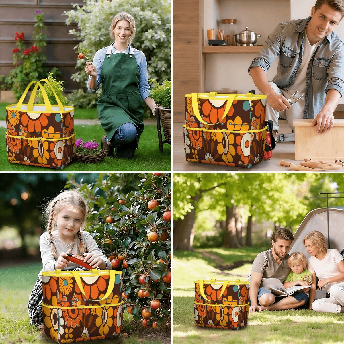 Kate McEnroe New York Retro Orange Brown Groovy Hippie Flower 70s Garden Tool BagGarden Tool BagN9FGDGKJ9m