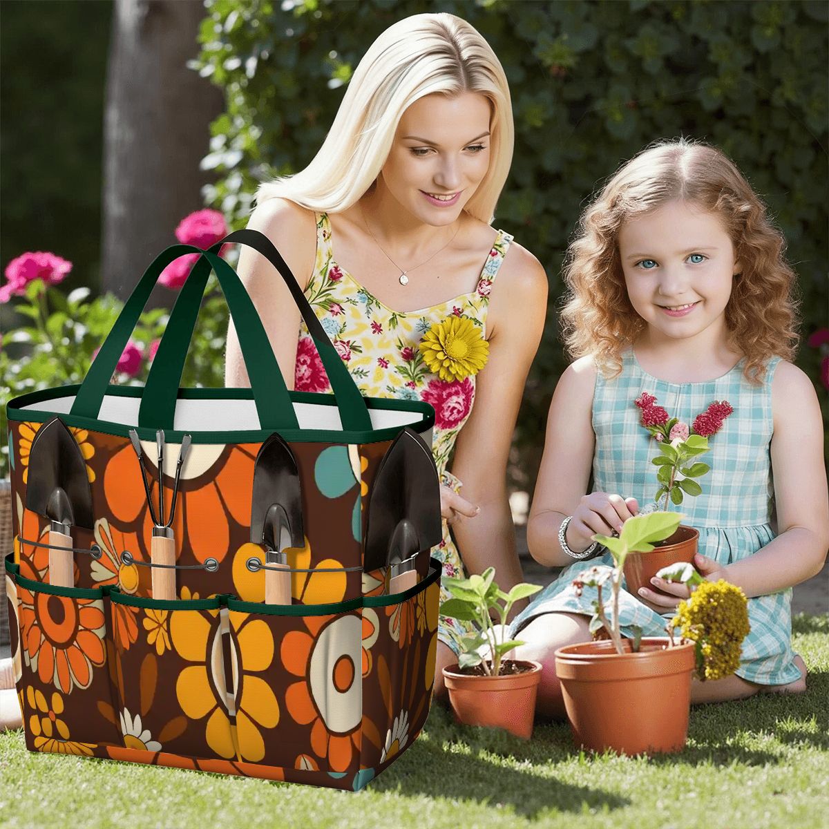 Kate McEnroe New York Retro Orange Brown Groovy Hippie Flower 70s Garden Tool BagGarden Tool BagN9FGDGKJ9m