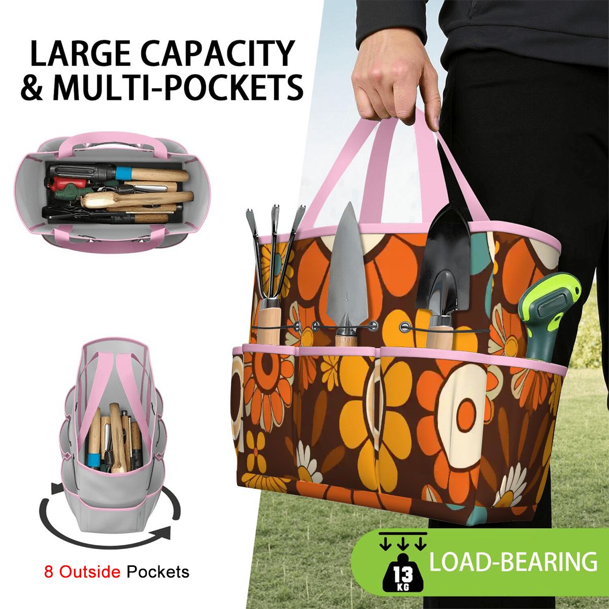 Kate McEnroe New York Retro Orange Brown Groovy Hippie Flower 70s Garden Tool BagGarden Tool BagN9FGDGKJ9m