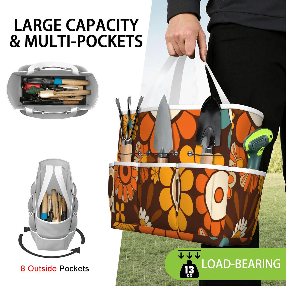 Kate McEnroe New York Retro Orange Brown Groovy Hippie Flower 70s Garden Tool BagGarden Tool BagN9FGDGKJ9m