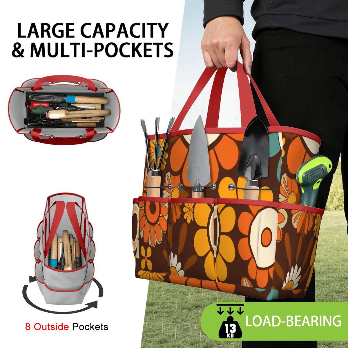 Kate McEnroe New York Retro Orange Brown Groovy Hippie Flower 70s Garden Tool BagGarden Tool BagN9FGDGKJ9m
