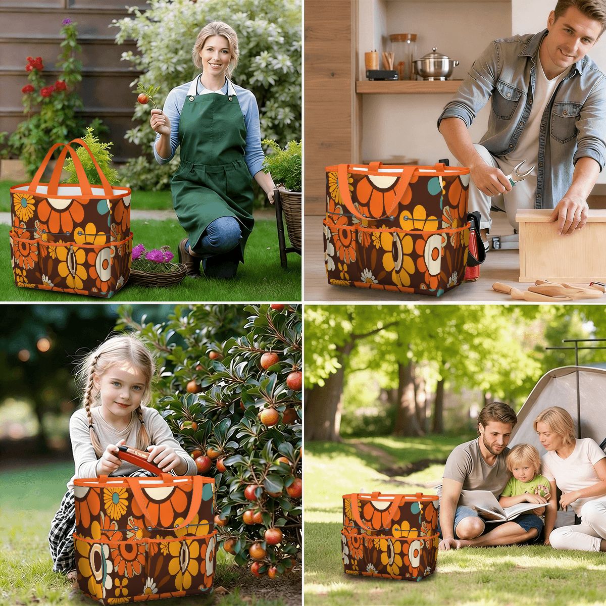 Kate McEnroe New York Retro Orange Brown Groovy Hippie Flower 70s Garden Tool BagGarden Tool BagN9FGDGKJ9m