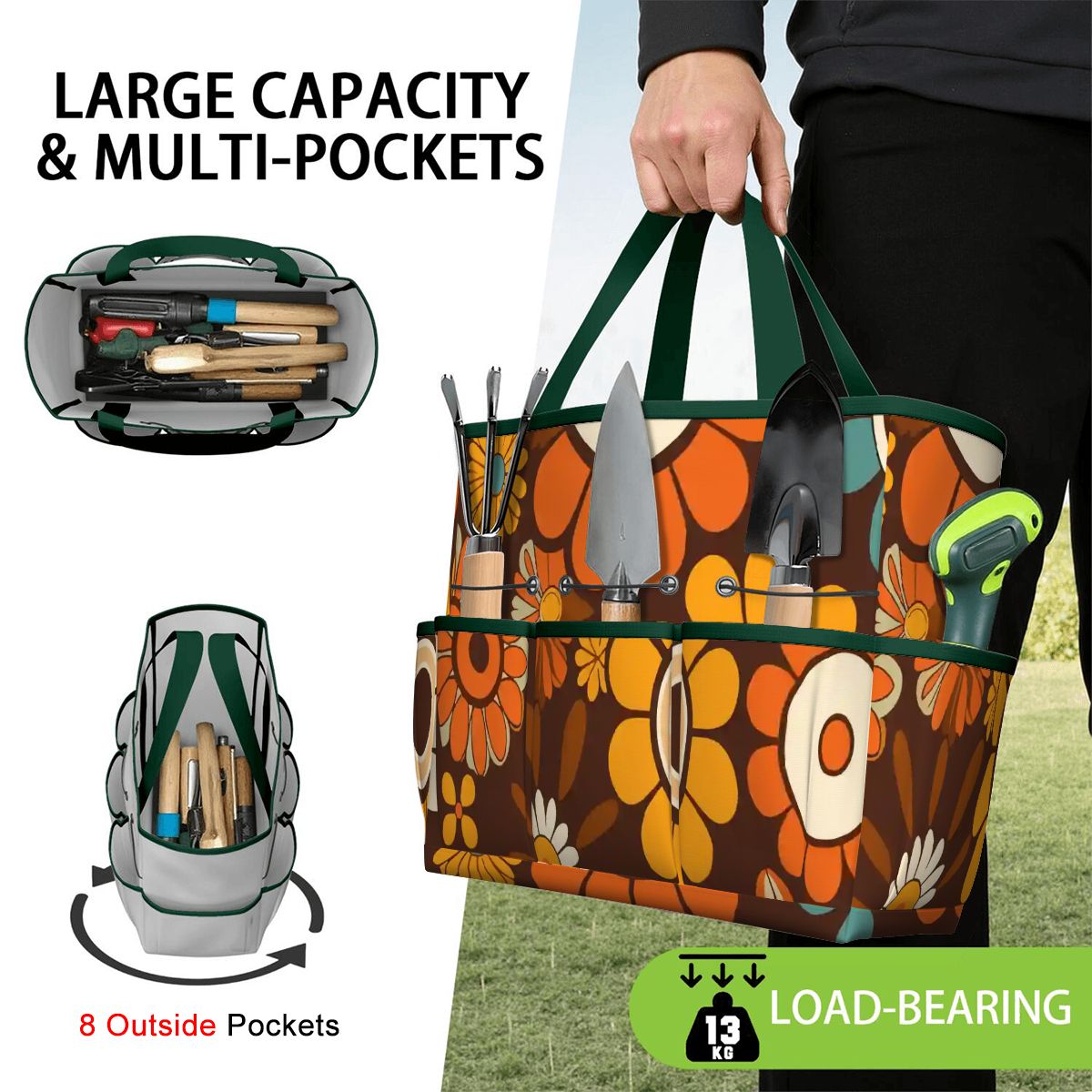 Kate McEnroe New York Retro Orange Brown Groovy Hippie Flower 70s Garden Tool BagGarden Tool BagN9FGDGKJ9m