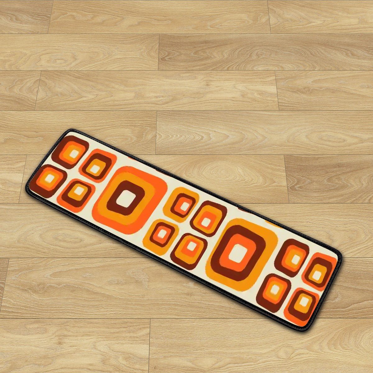 Kate McEnroe New York Retro Orange Brown Stair Threads, Mid Century Modern Geometric Step Rugs, Vintage DecorStair TreadsnaFSO2dZke