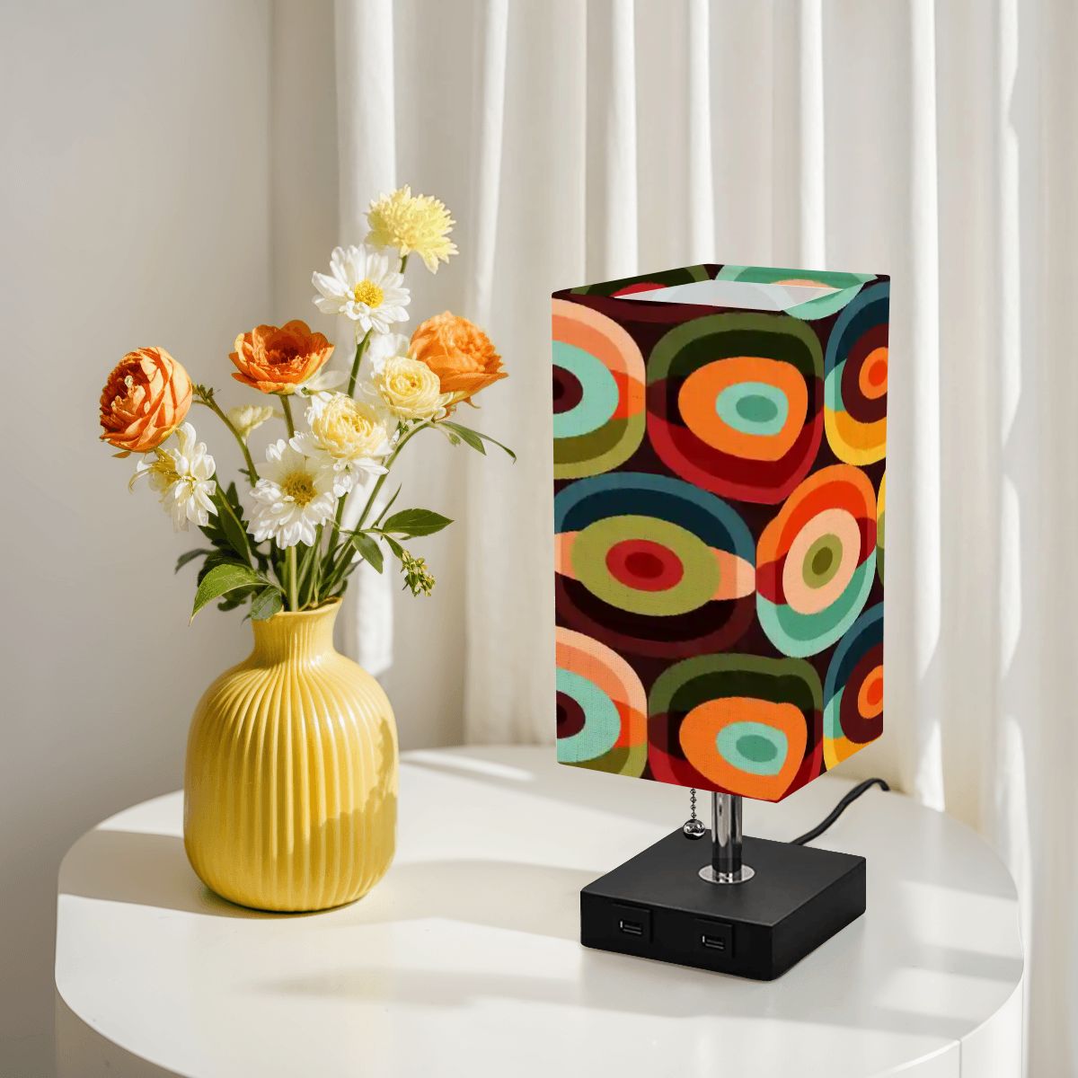 Kate McEnroe New York Retro Orb Mid Century Modern Square Table Lamp with USB ChargingTable LampsSU56shXhop