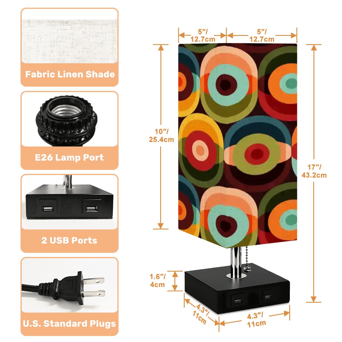 Kate McEnroe New York Retro Orb Mid Century Modern Square Table Lamp with USB ChargingTable LampsSU56shXhop