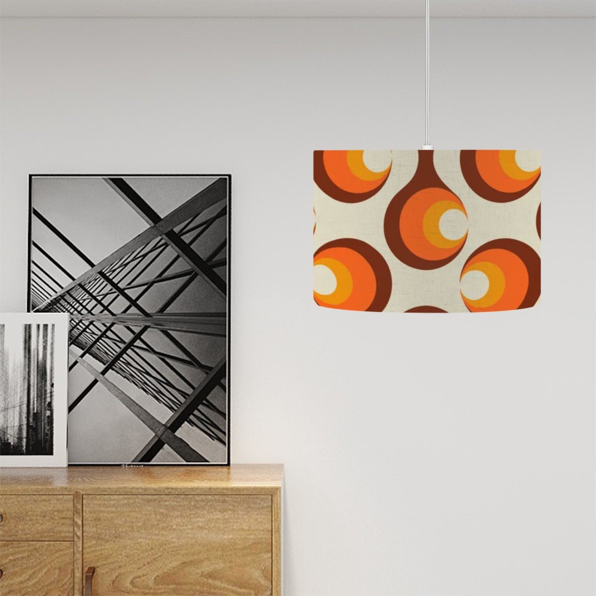 Kate McEnroe New York Retro Orb Pendant Lamp, 70s Style Geometric Lighting, Mid Century Modern Hanging Light Fixture, Vintage Orange Brown Circle Design LampCeiling LightingR7EdohRO8X