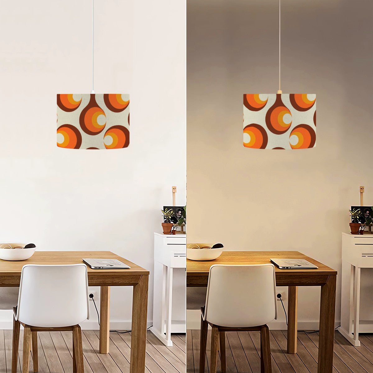 Kate McEnroe New York Retro Orb Pendant Lamp, 70s Style Geometric Lighting, Mid Century Modern Hanging Light Fixture, Vintage Orange Brown Circle Design LampCeiling LightingR7EdohRO8X