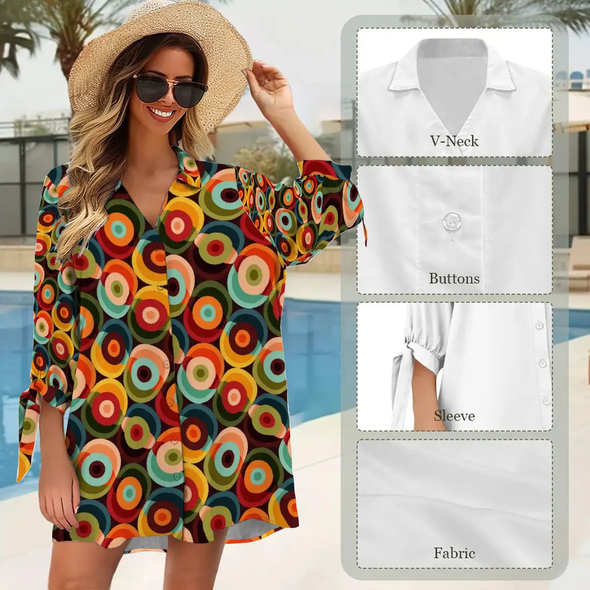 Kate McEnroe New York Retro Orbs Cover Up Shirt Dress, Mid Century Mod Tunic, 1960s Groovy Lounge BeachwearSwimsuits Cover Upsxxq7NLL2zU