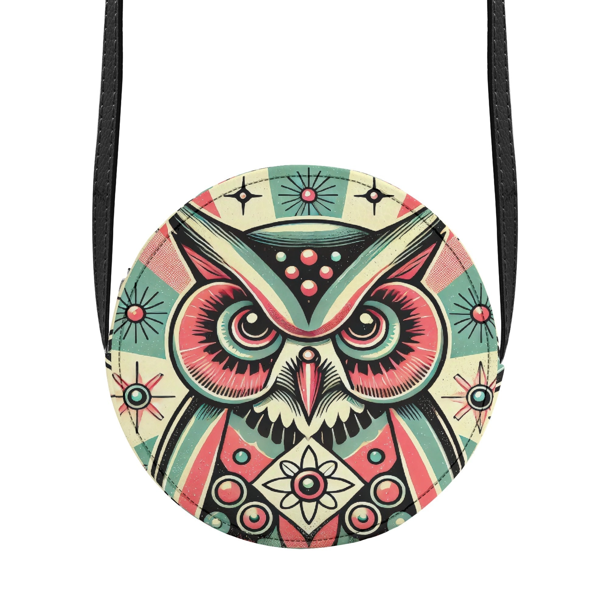 Kate McEnroe New York Retro Owl Round Mini Bag, Mid Century Modern Mod Groovy 60s Shoulder PurseHandbagsY57XV5EW - 1