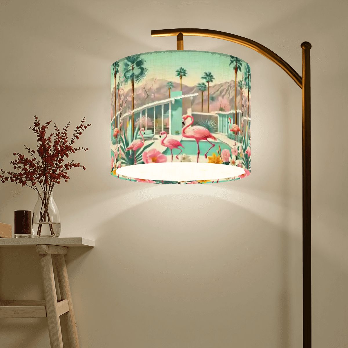 Kate McEnroe New York Retro Palm Springs Flamingo MCM Mint Pink Arc Floor LampArc Floor Lamps3aNldNd3oW