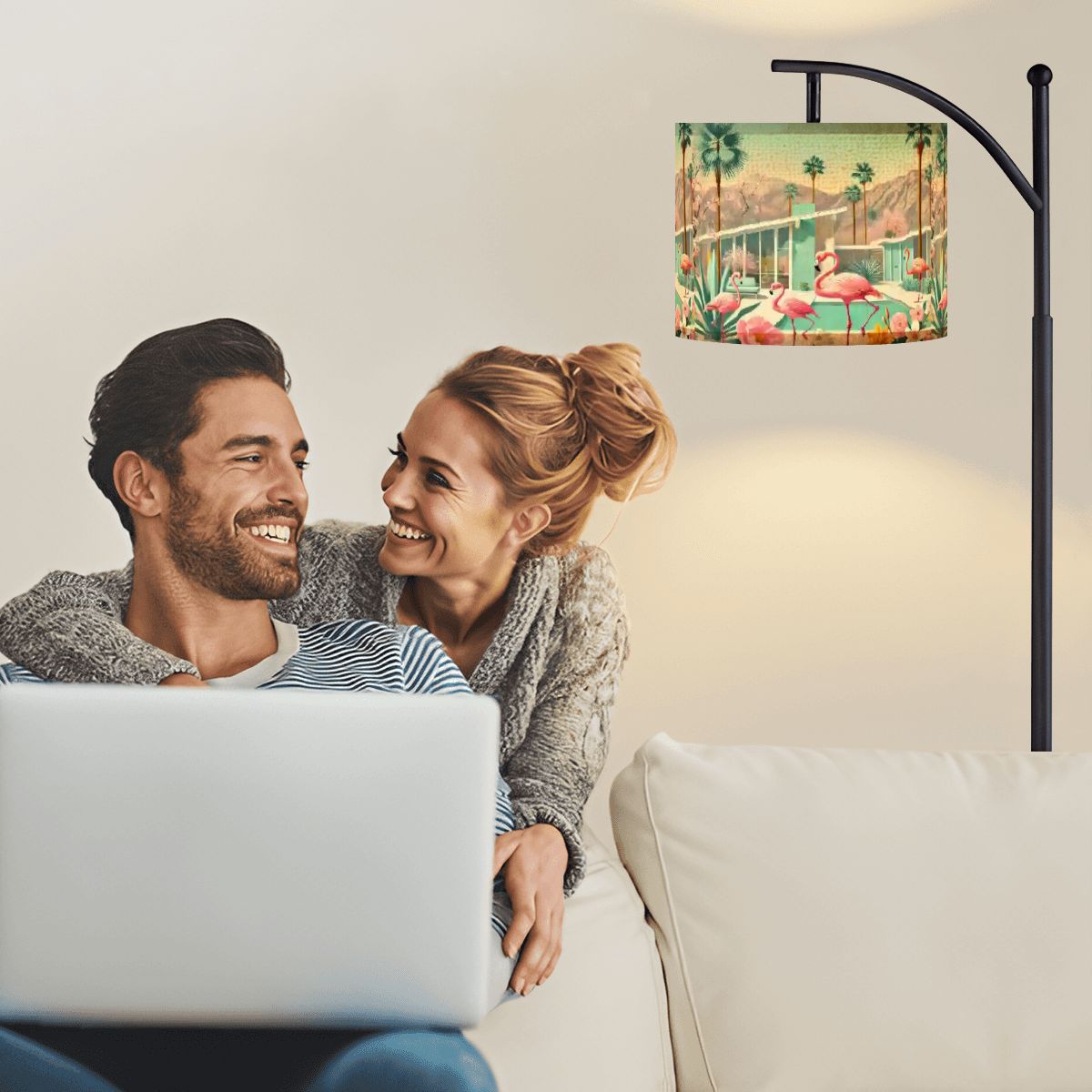 Kate McEnroe New York Retro Palm Springs Flamingo MCM Mint Pink Arc Floor LampArc Floor Lamps3aNldNd3oW