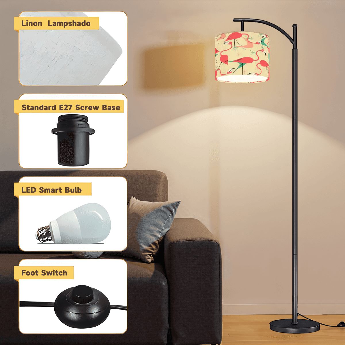 Kate McEnroe New York Retro Pink Flamingo Atomic Starburst Mid Century Modern Arc Floor LampArc Floor LampssE6X11rlXY