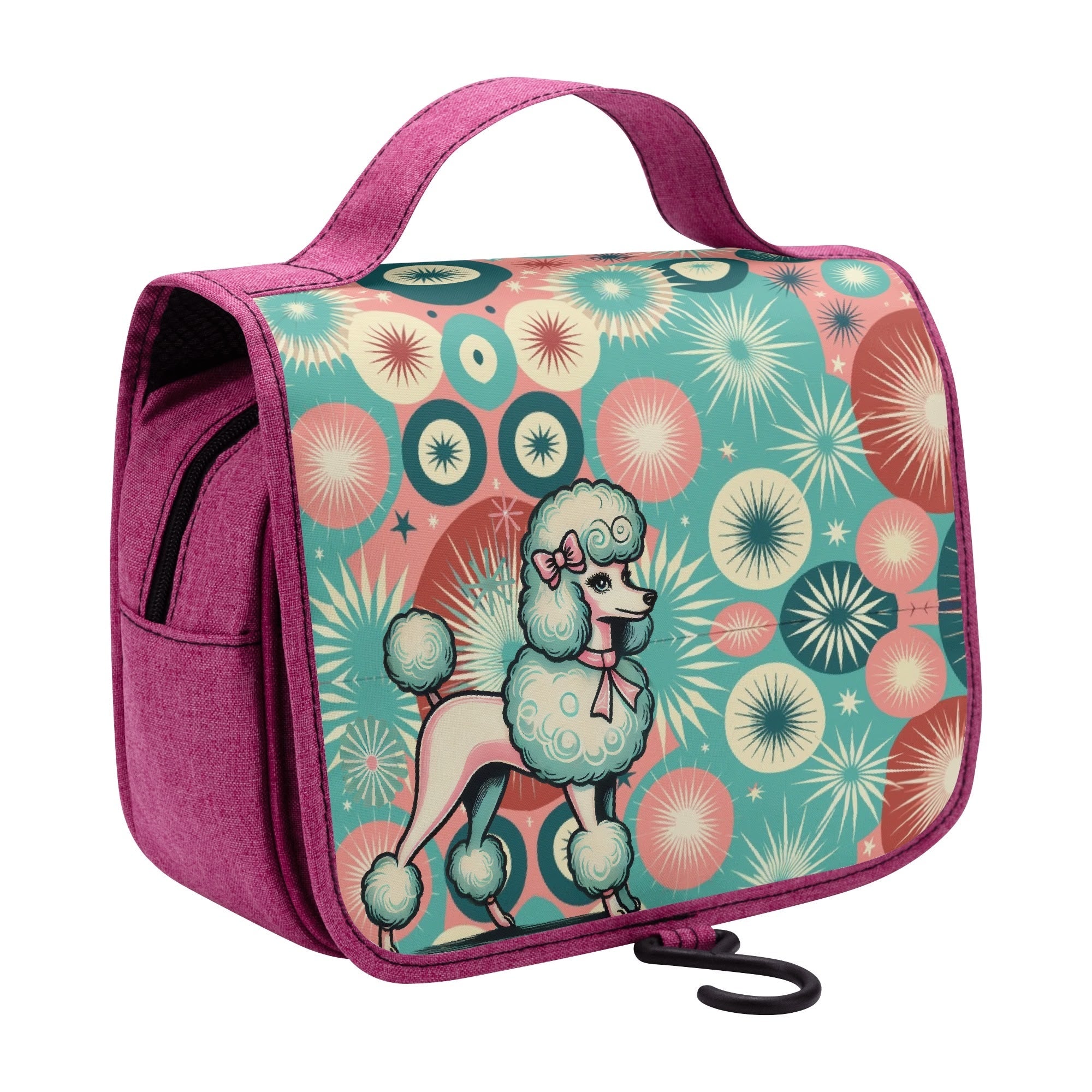 Kate McEnroe New York Retro Poodle Atomic Starburst Cosmetic Travel Bag, Mid Century Modern Toiletry Organizer, 50s Kitsch Hanging Makeup CaseCosmetic & Toiletry BagsNRQ3R2EY - 1