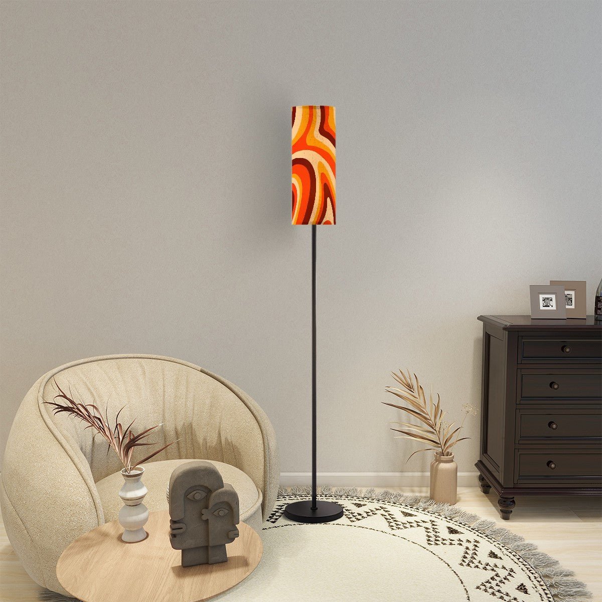 Kate McEnroe New York Retro Psychedelic Tall Floor Lamp, 70s Groovy Orange Brown Mod LightingFloor LampsGl97vm0ock