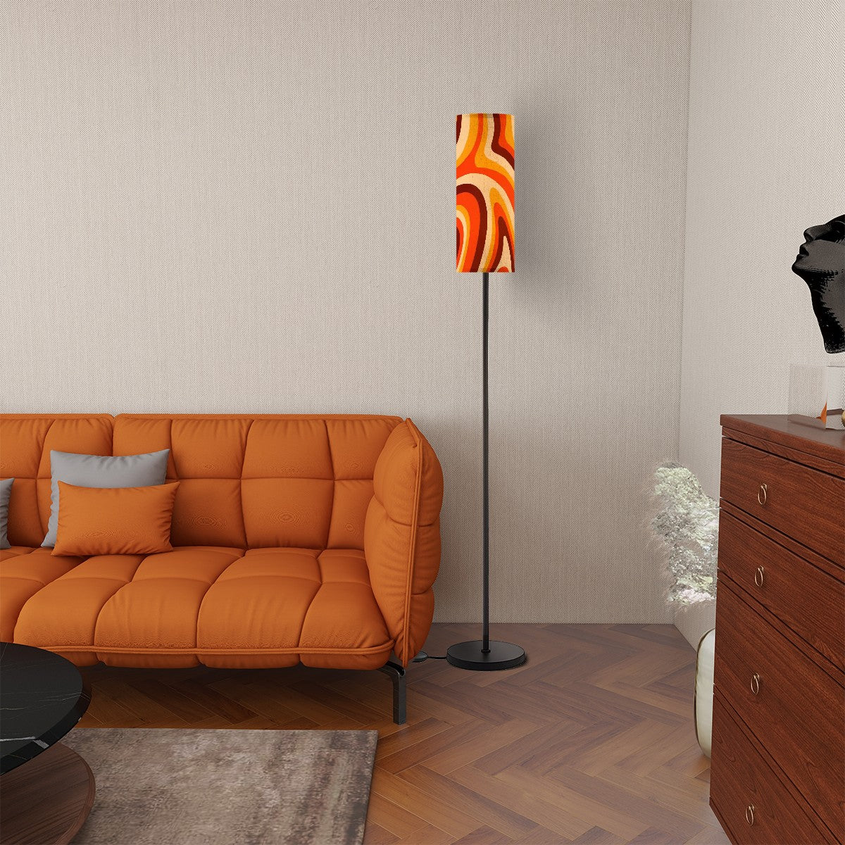 Kate McEnroe New York Retro Psychedelic Tall Floor Lamp, 70s Groovy Orange Brown Mod LightingFloor LampsGl97vm0ock