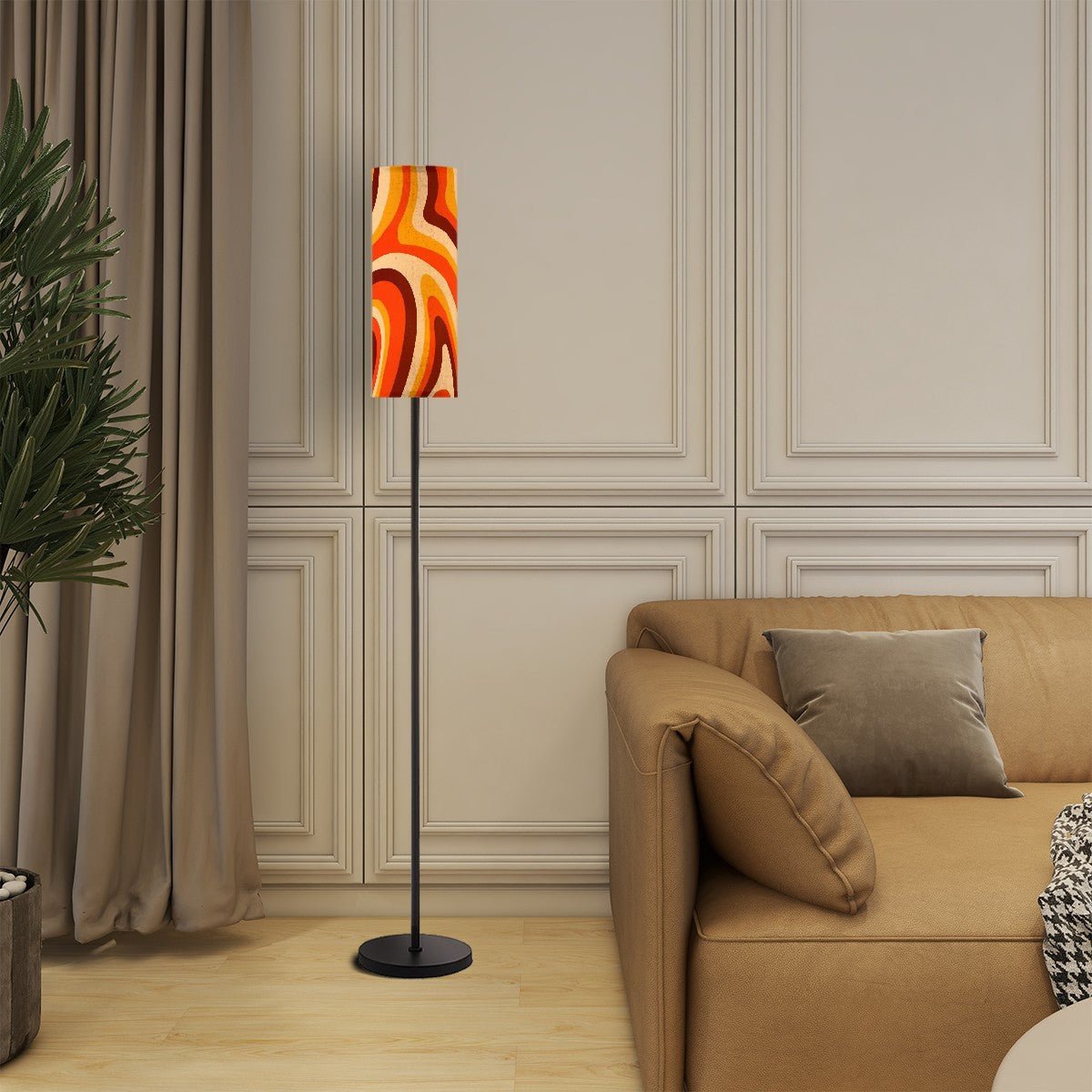 Kate McEnroe New York Retro Psychedelic Tall Floor Lamp, 70s Groovy Orange Brown Mod LightingFloor LampsGl97vm0ock