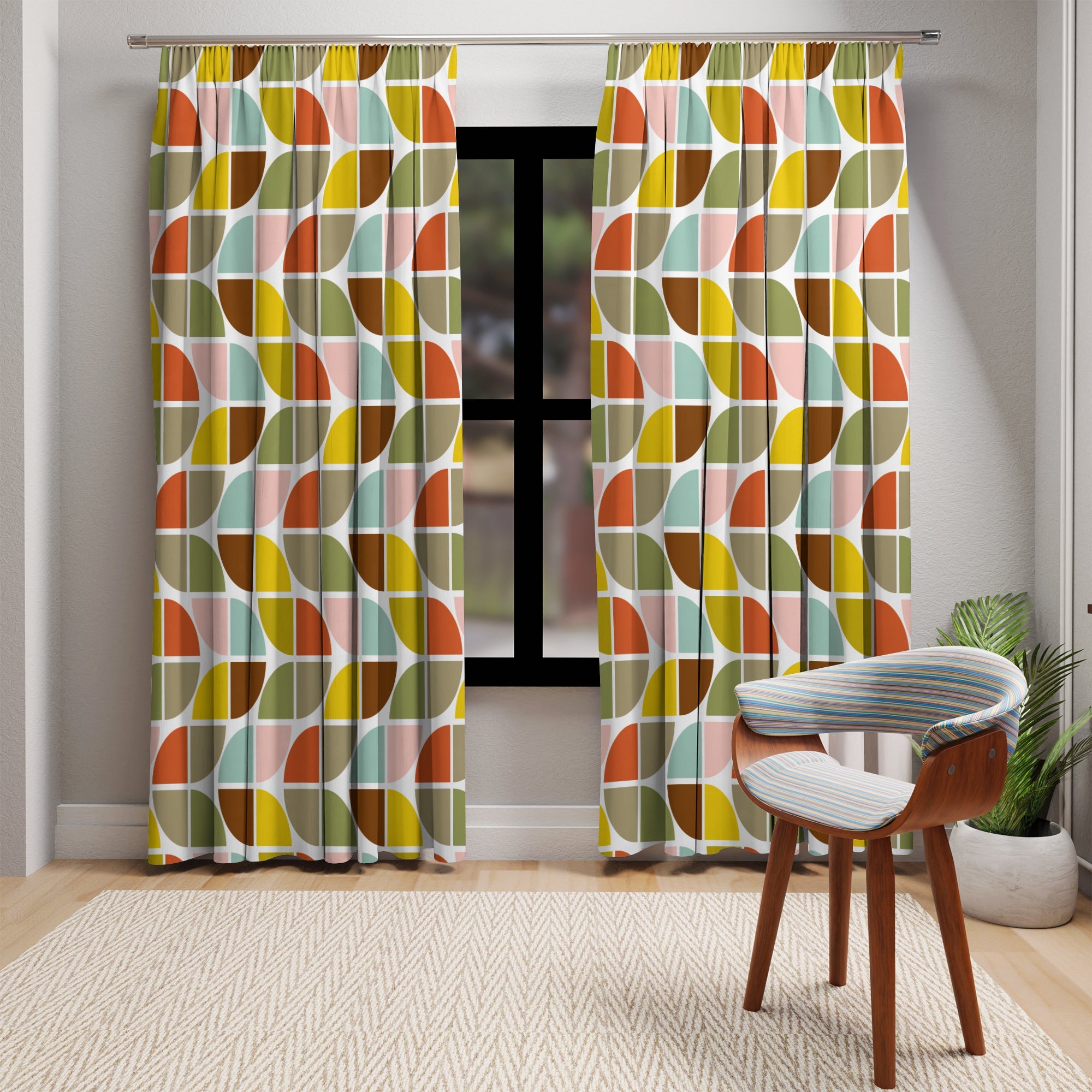 Kate McEnroe New York Retro Quarter Tile 70s Earth Tones Geometric Blackout CurtainWindow Curtains71102768490877666219