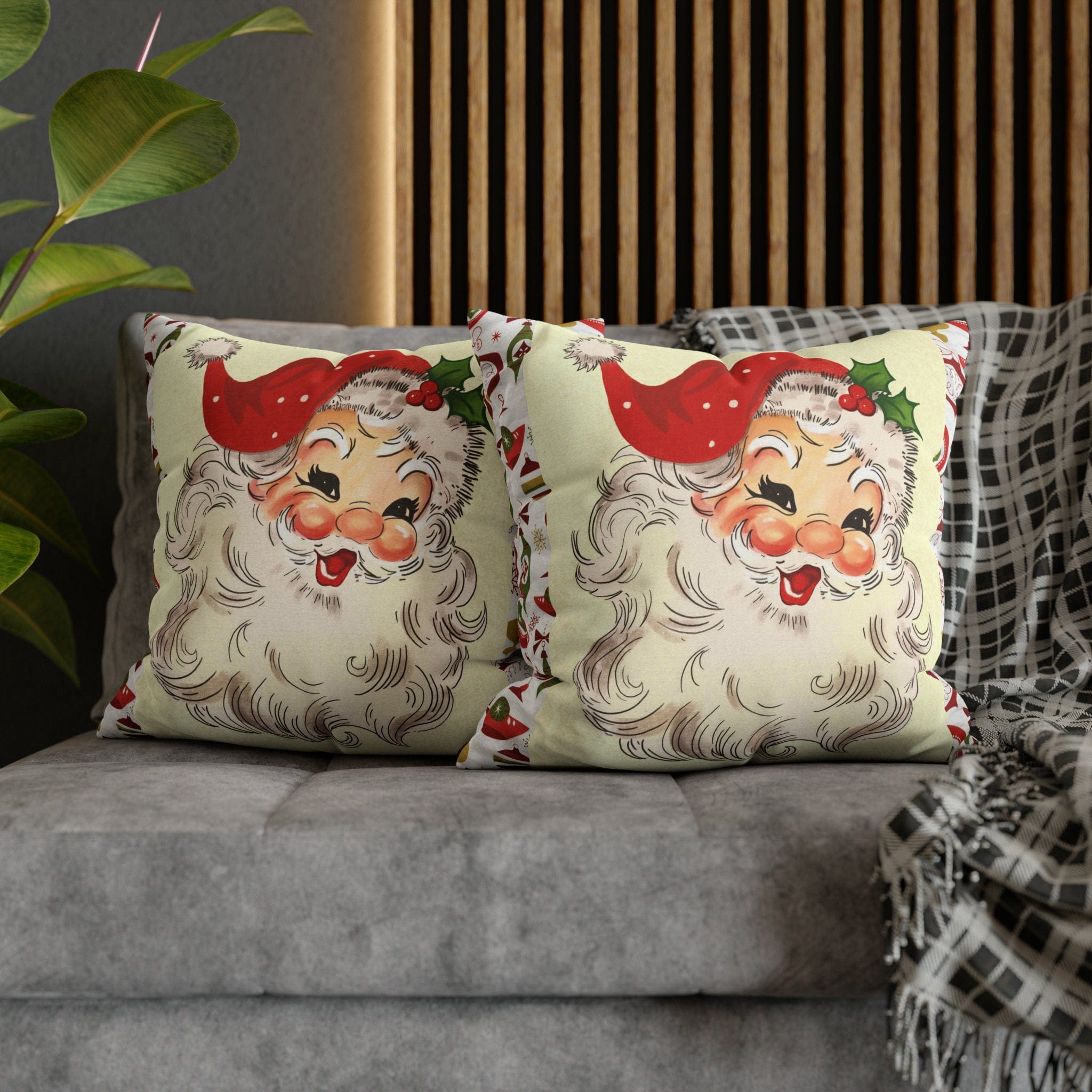 Kate McEnroe New York Retro Santa Pillow Cover, Mid Century Modern Christmas Ornaments Cushion Covers, MCM Pillow Case, Santa Holiday DecorThrow Pillow Covers10471400938932732283