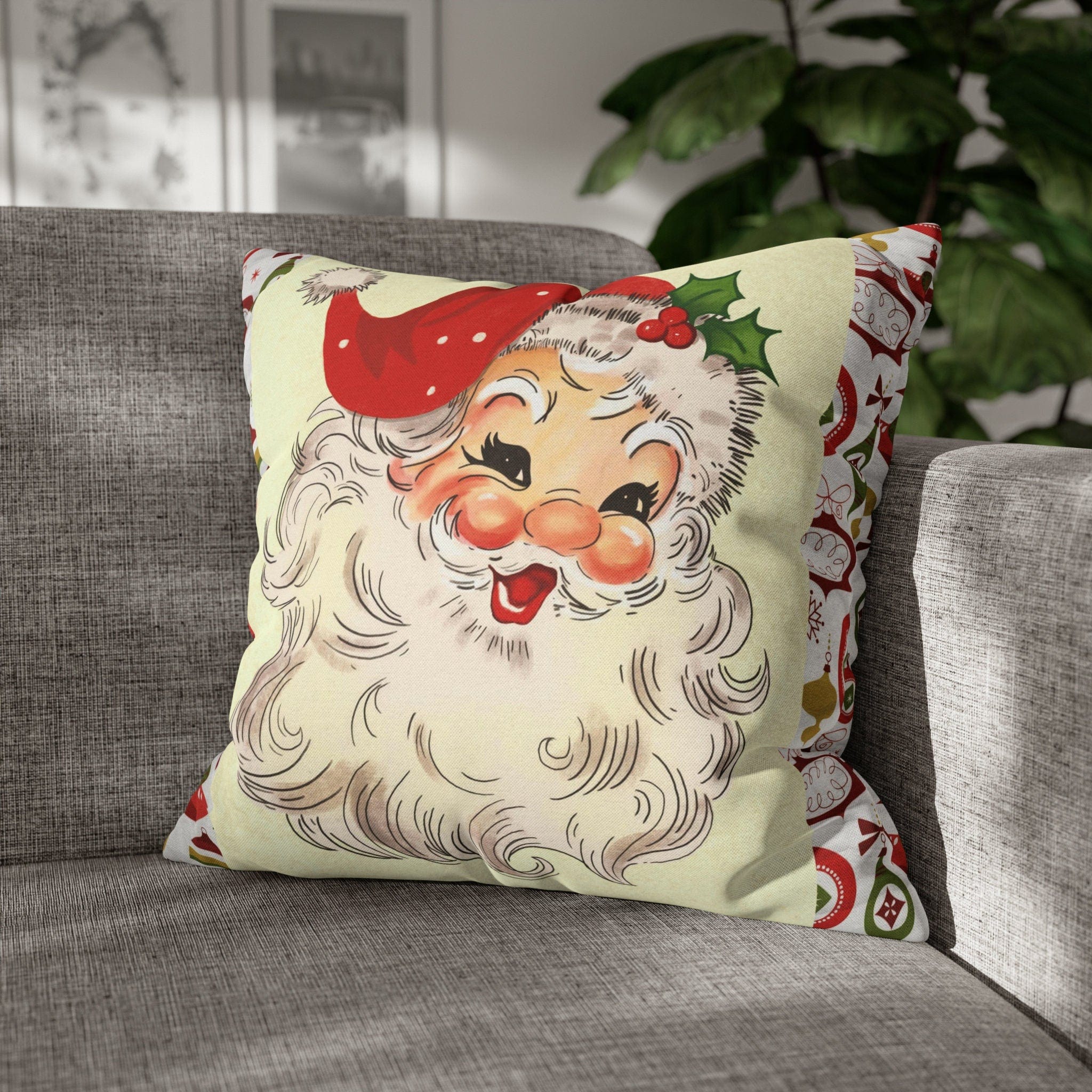 Kate McEnroe New York Retro Santa Pillow Cover, Mid Century Modern Christmas Ornaments Cushion Covers, MCM Pillow Case, Santa Holiday DecorThrow Pillow Covers10471400938932732283