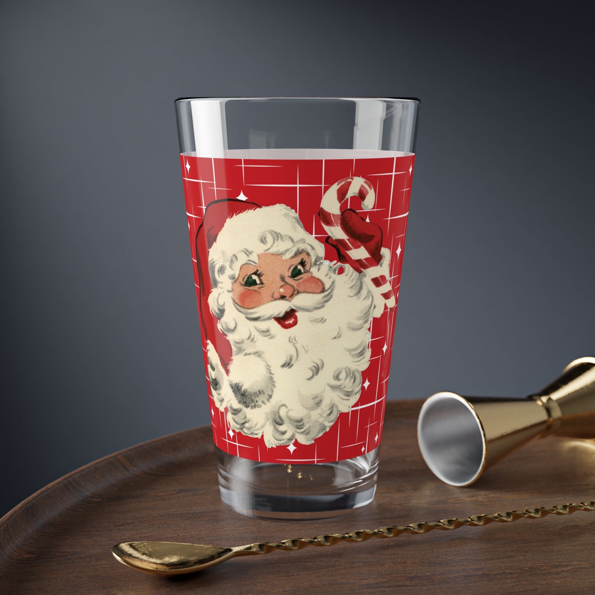 Kate McEnroe New York Retro Santa Pint Glass, Mid Century Christmas Barware, Vintage Holiday DrinkwarePint Glasses81286661554440552715