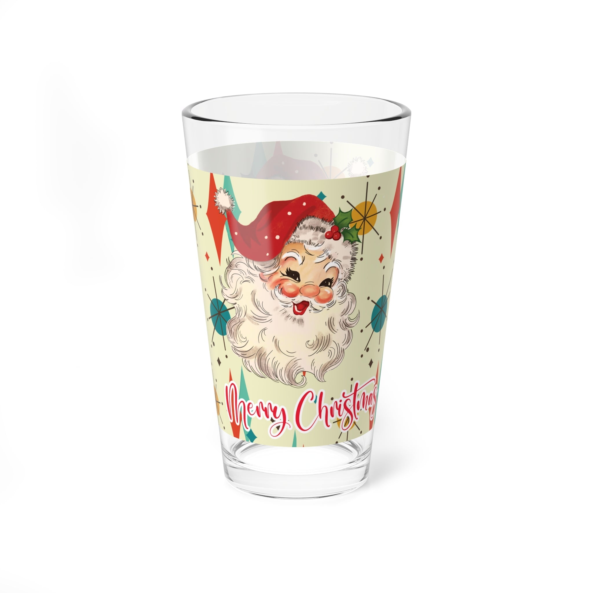 Kate McEnroe New York Retro Santa Pint Glass, Mid - Century Modern Holiday Barware, Vintage Christmas DrinkwarePint Glasses57931423760920567064