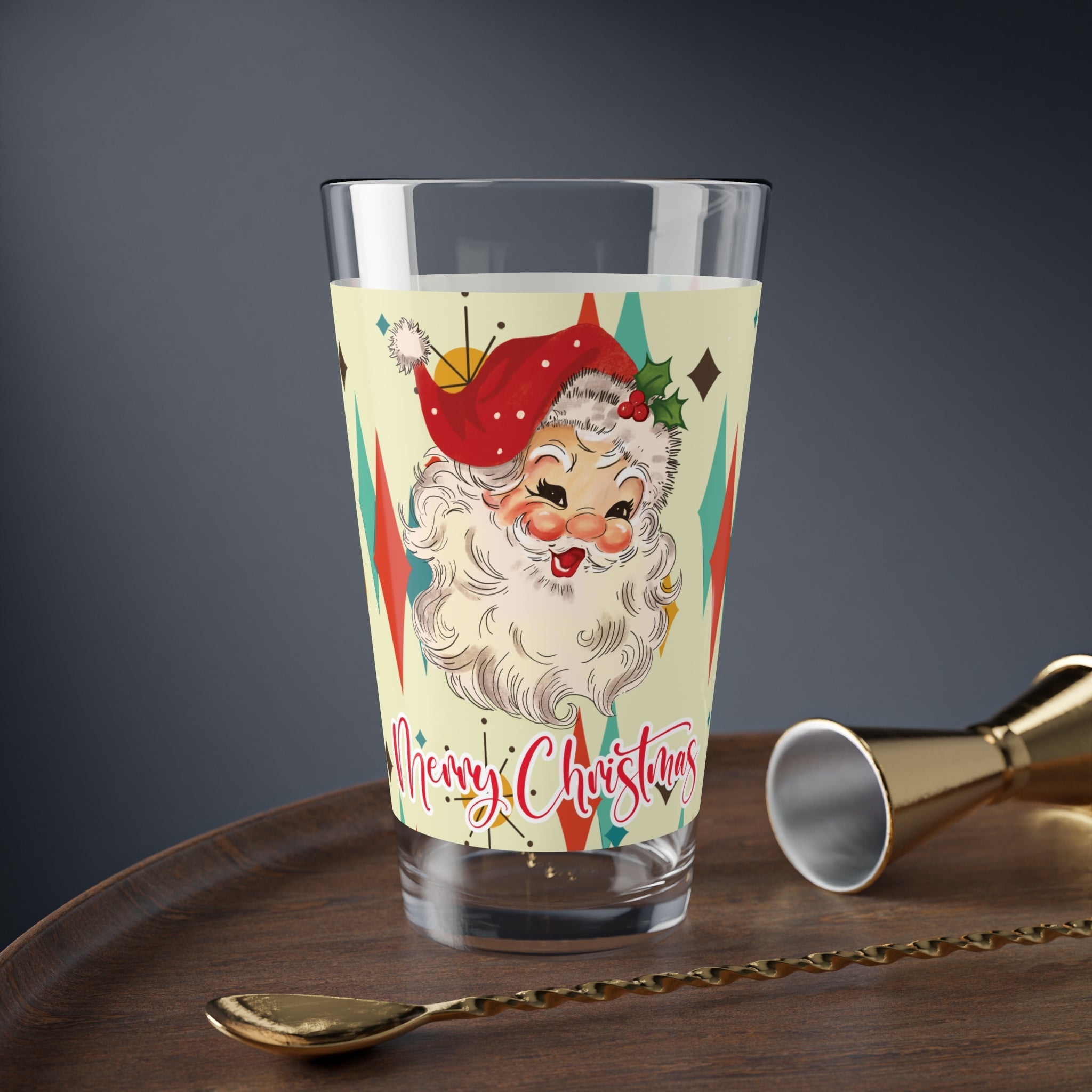 Kate McEnroe New York Retro Santa Pint Glass, Mid - Century Modern Holiday Barware, Vintage Christmas DrinkwarePint Glasses57931423760920567064