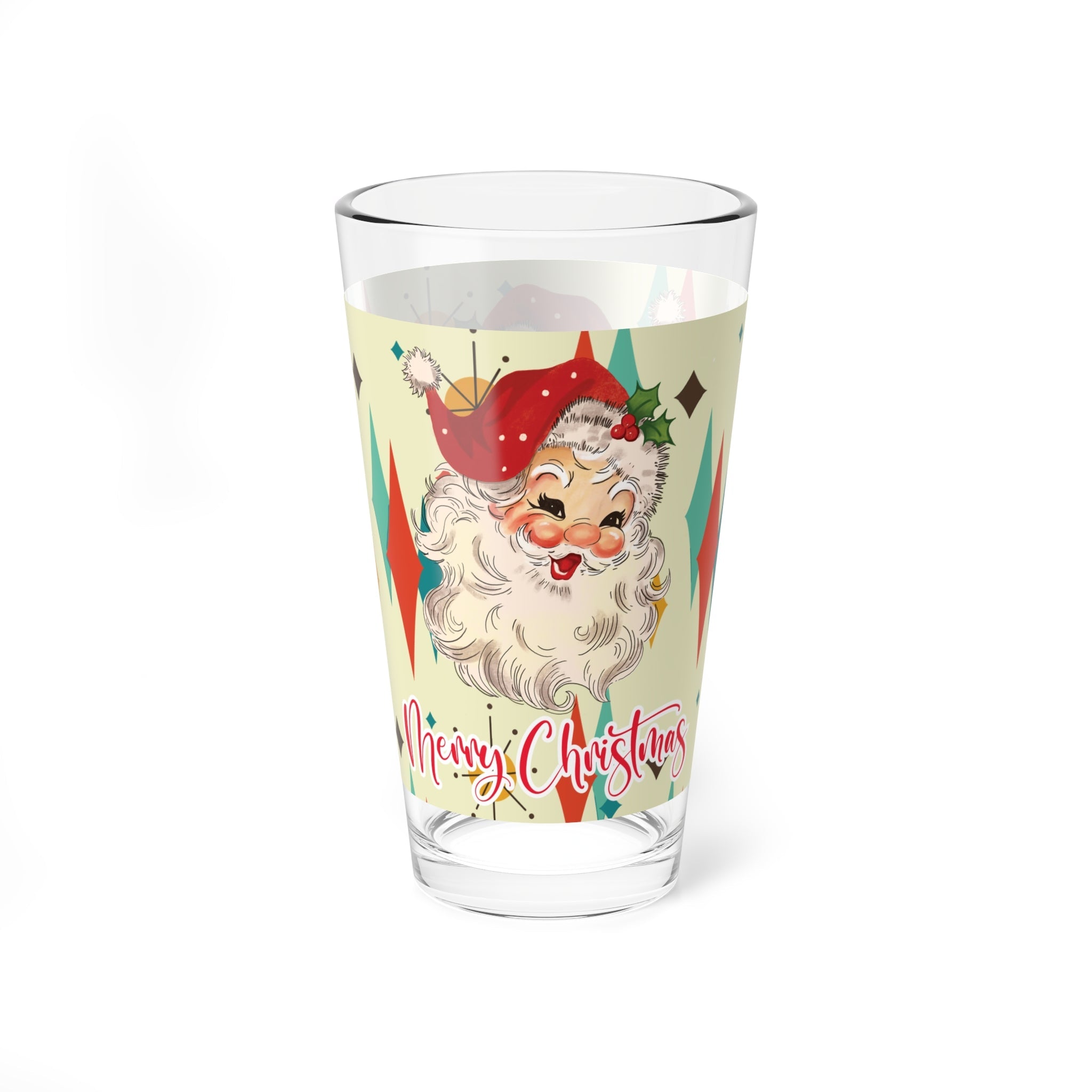 Kate McEnroe New York Retro Santa Pint Glass, Mid - Century Modern Holiday Barware, Vintage Christmas DrinkwarePint Glasses57931423760920567064