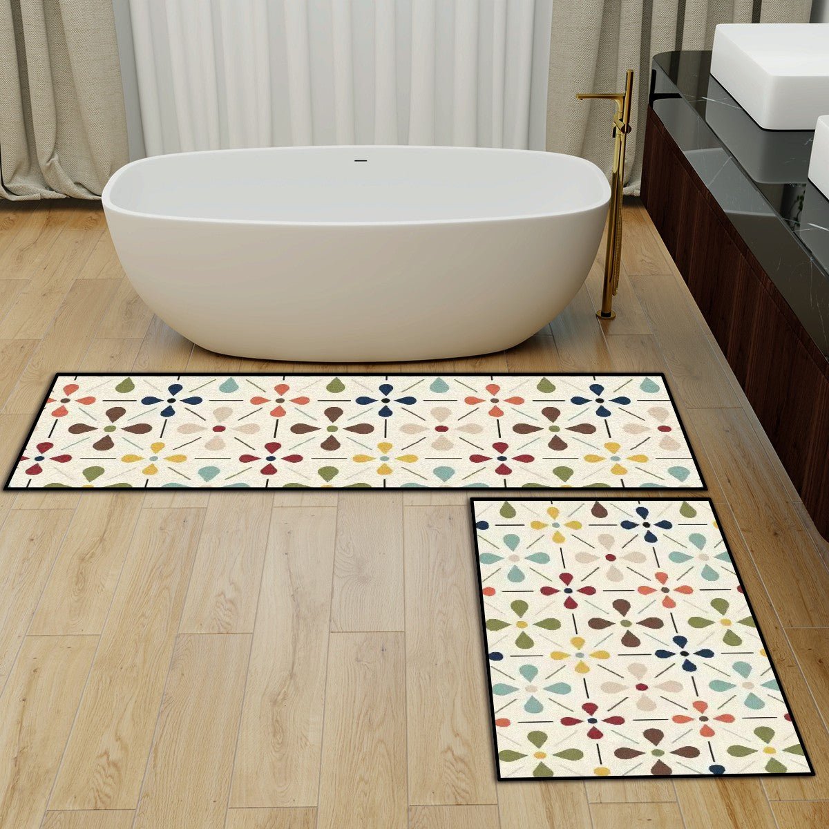 Kate McEnroe New York Retro Scandinavian Danish Modern Flower Mat Set, Mid Century Modern Kitchen Bath RugsKitchen Floor MatsigaBeyVx2o