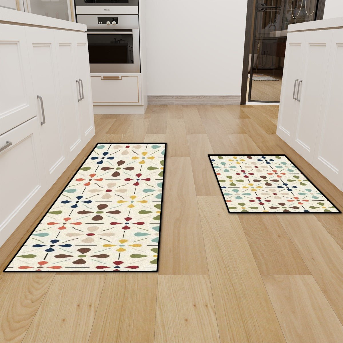 Kate McEnroe New York Retro Scandinavian Danish Modern Flower Mat Set, Mid Century Modern Kitchen Bath RugsKitchen Floor MatsigaBeyVx2o
