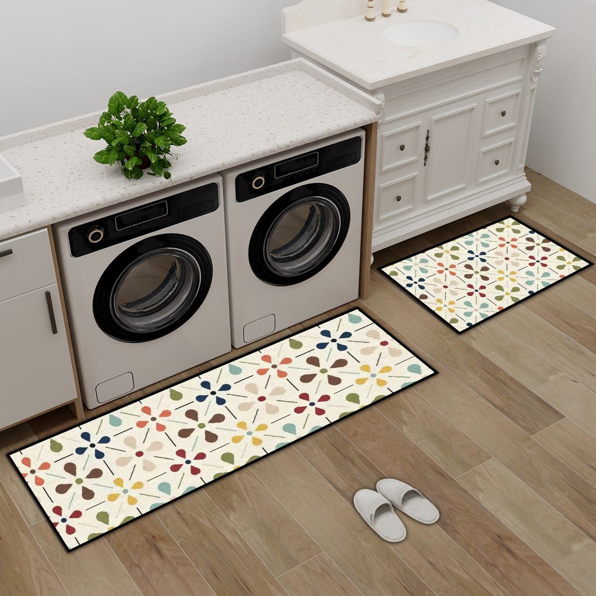 Kate McEnroe New York Retro Scandinavian Danish Modern Flower Mat Set, Mid Century Modern Kitchen Bath RugsKitchen Floor MatsigaBeyVx2o