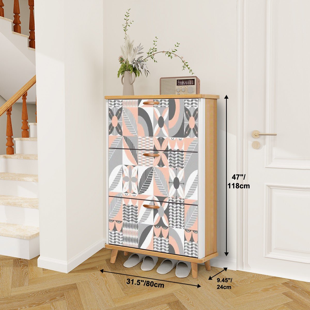 Kate McEnroe New York Retro Scandinavian Floral Shoe Cabinet, Mid Century Modern Storage Furniture, Danish Modern AccentShoe StorageDLOpPELCRV