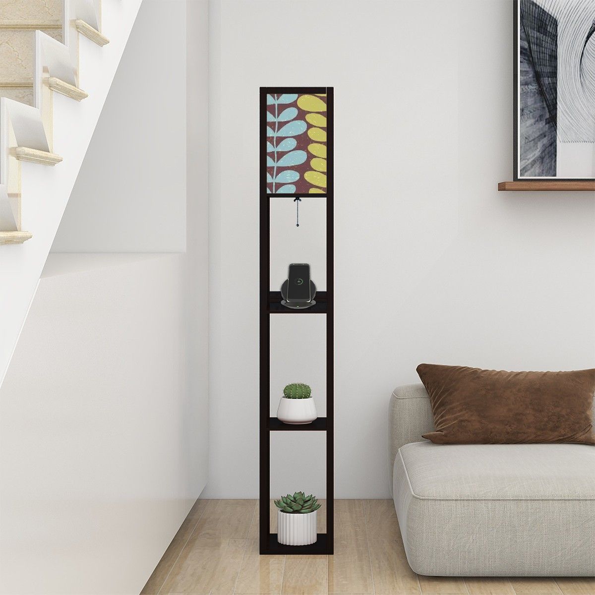 Kate McEnroe New York Retro Scandinavian Hygge Floral Floor Lamp With Shelves, Mid Century Modern Danish Modern LightingShelf LightingaqQc0YLzpl