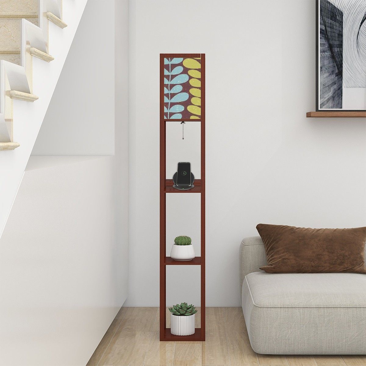 Kate McEnroe New York Retro Scandinavian Hygge Floral Floor Lamp With Shelves, Mid Century Modern Danish Modern LightingShelf LightingaqQc0YLzpl