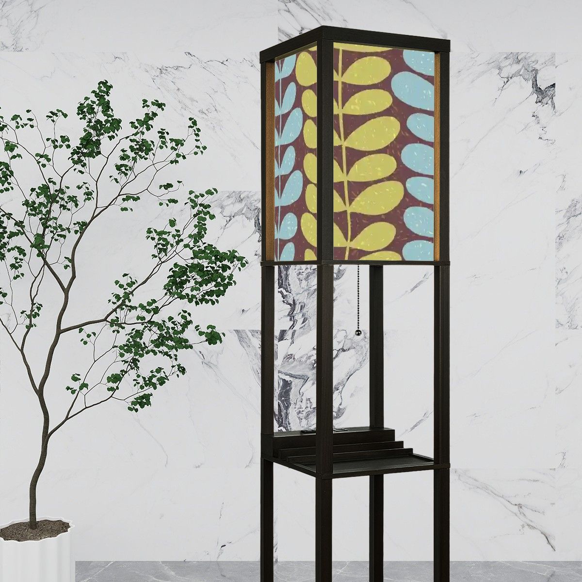 Kate McEnroe New York Retro Scandinavian Hygge Floral Floor Lamp With Shelves, Mid Century Modern Danish Modern LightingShelf LightingaqQc0YLzpl