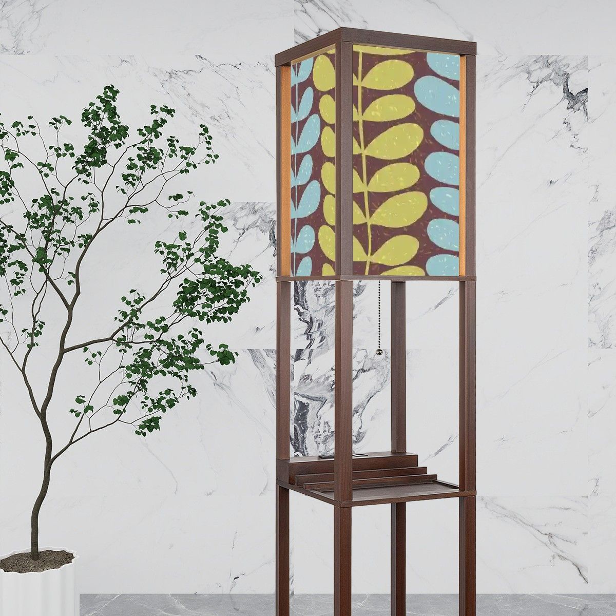 Kate McEnroe New York Retro Scandinavian Hygge Floral Floor Lamp With Shelves, Mid Century Modern Danish Modern LightingShelf LightingaqQc0YLzpl