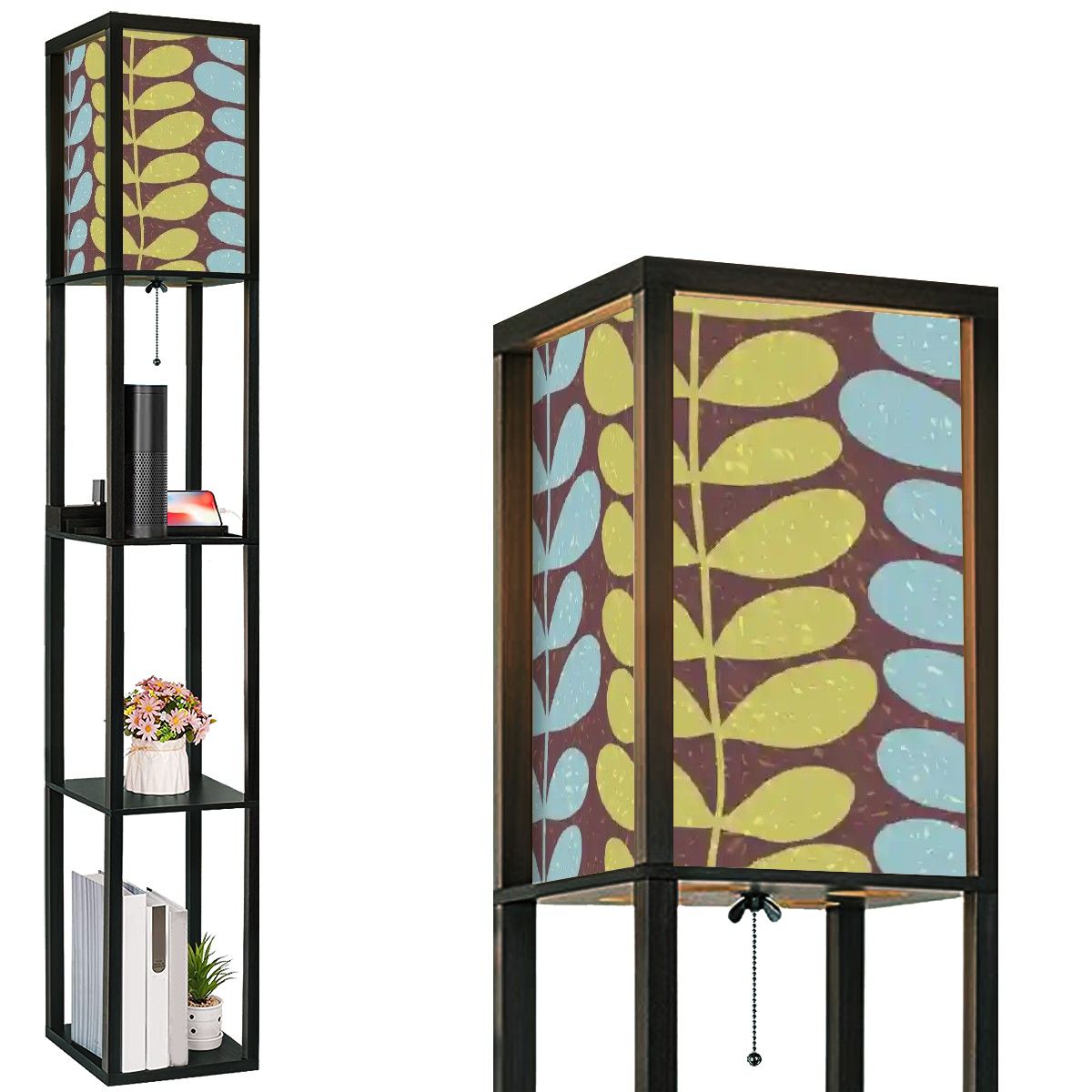 Kate McEnroe New York Retro Scandinavian Hygge Floral Floor Lamp With Shelves, Mid Century Modern Danish Modern LightingShelf LightingaqQc0YLzpl