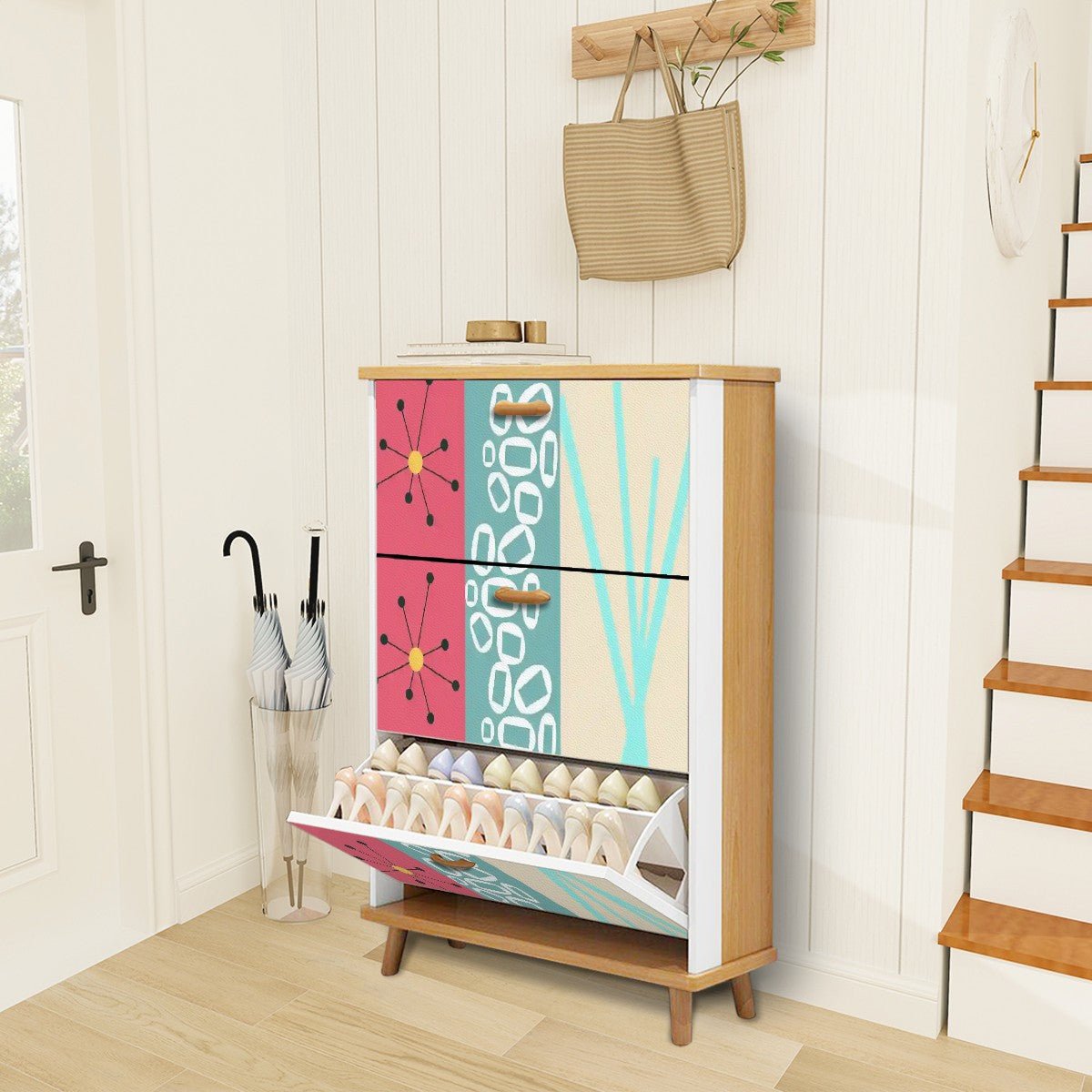 Kate McEnroe New York Retro Sputnik Starburst Shoe Cabinet, Mid Century Modern Storage Tower, Mod Atomic MCM Entryway OrganizerShoe StorageC9Gyqi1fHS