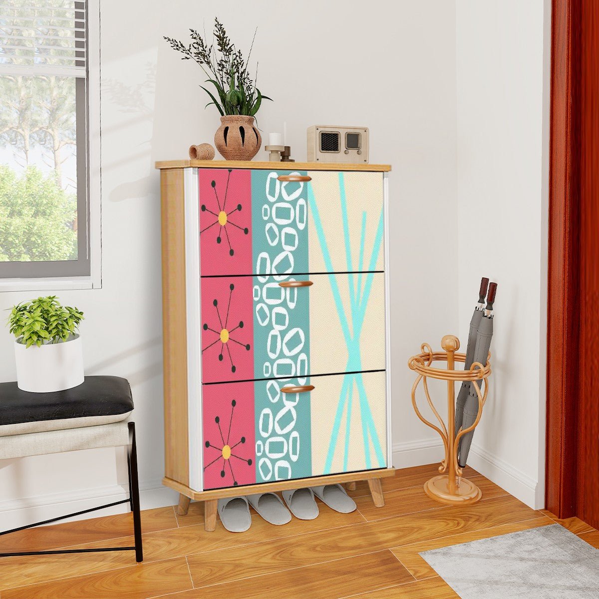 Kate McEnroe New York Retro Sputnik Starburst Shoe Cabinet, Mid Century Modern Storage Tower, Mod Atomic MCM Entryway OrganizerShoe StorageC9Gyqi1fHS