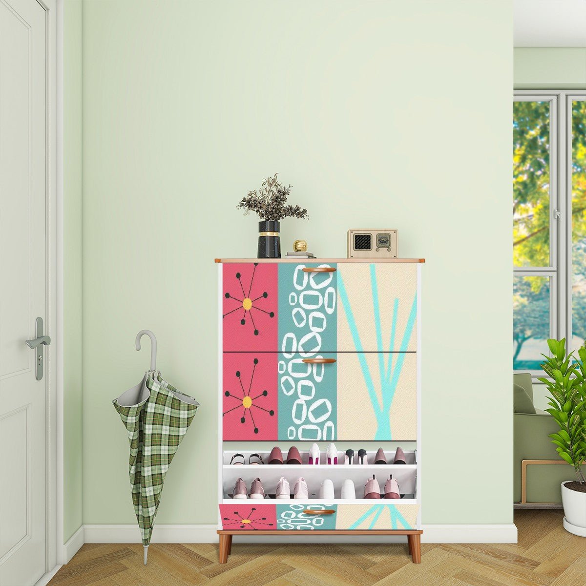 Kate McEnroe New York Retro Sputnik Starburst Shoe Cabinet, Mid Century Modern Storage Tower, Mod Atomic MCM Entryway OrganizerShoe StorageC9Gyqi1fHS