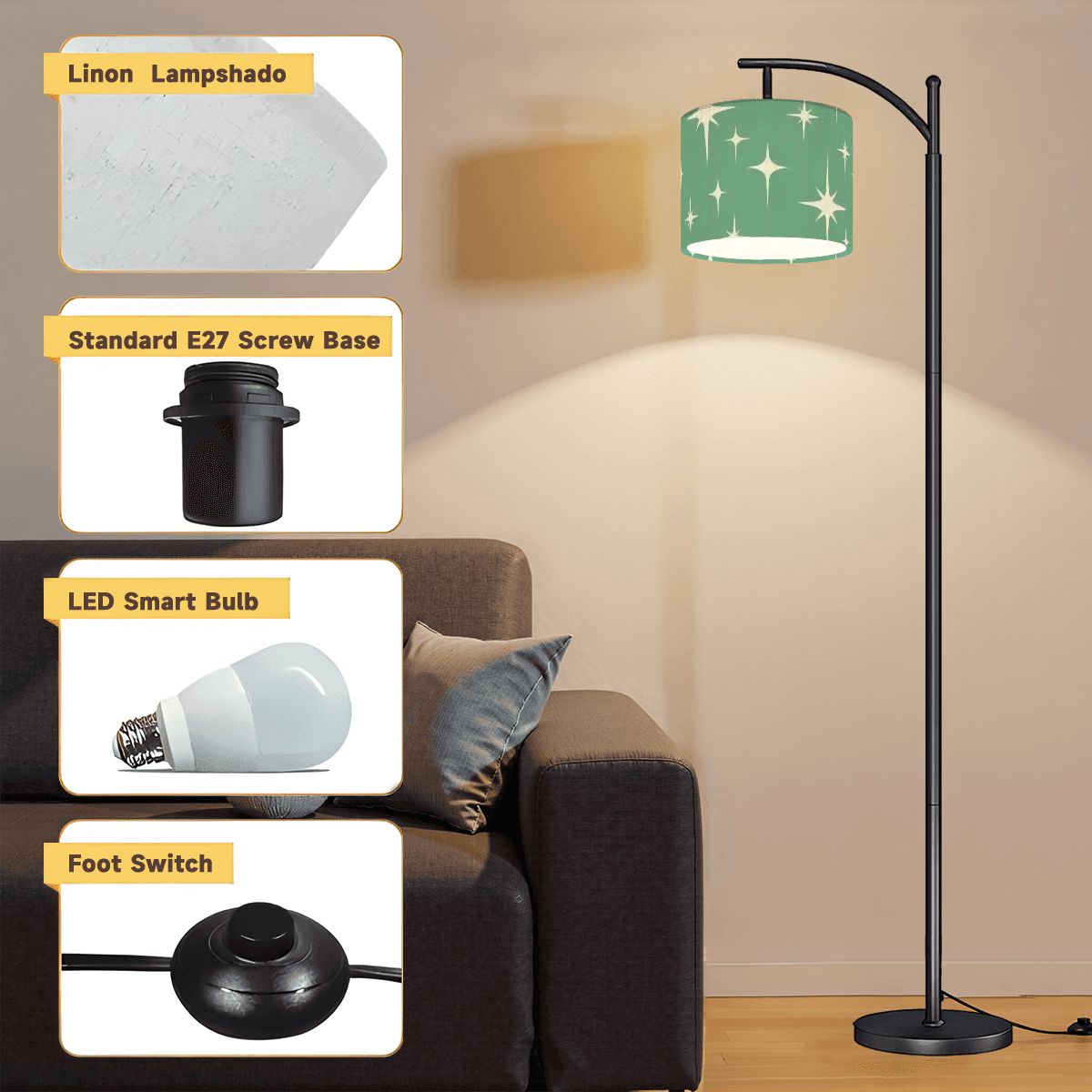 Kate McEnroe New York Retro Starburst Arc Floor Lamp, Mid Century Modern Atomic Lighting AccentArc Floor Lampsrv5hbtilv0