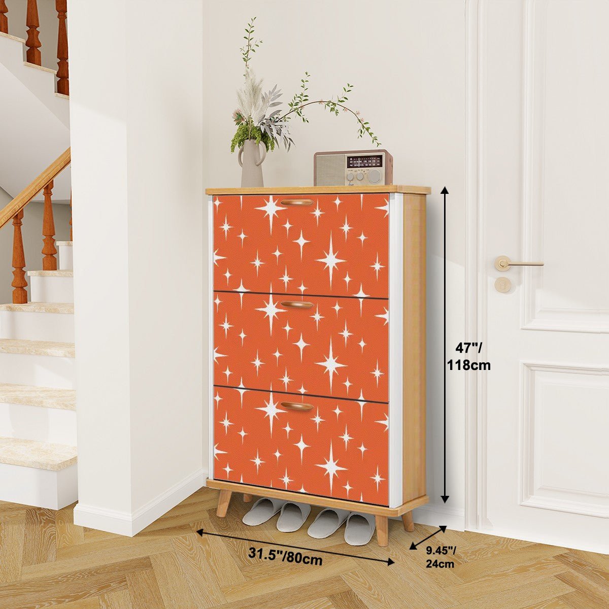 Kate McEnroe New York Retro Starburst Shoe Cabinet, Mid Century Modern Storage Tower, MCM 3 - Tier OrganizerShoe StorageMmRUe35Lzm